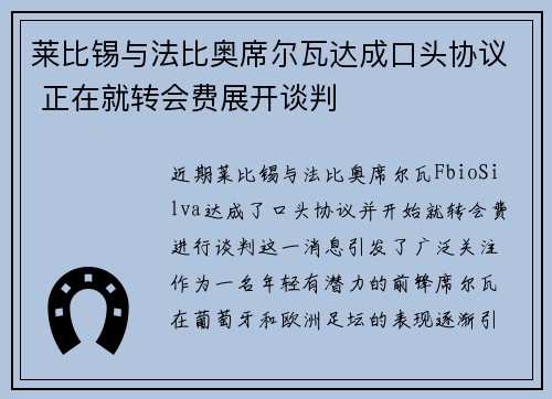 莱比锡与法比奥席尔瓦达成口头协议 正在就转会费展开谈判
